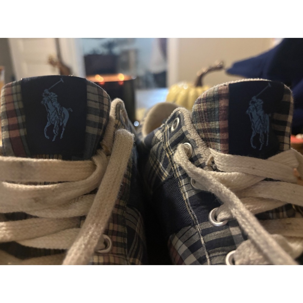 Polo Ralph Lauren Giles Madras Plaid Sneakers Mens 13D Blue Green Low Top